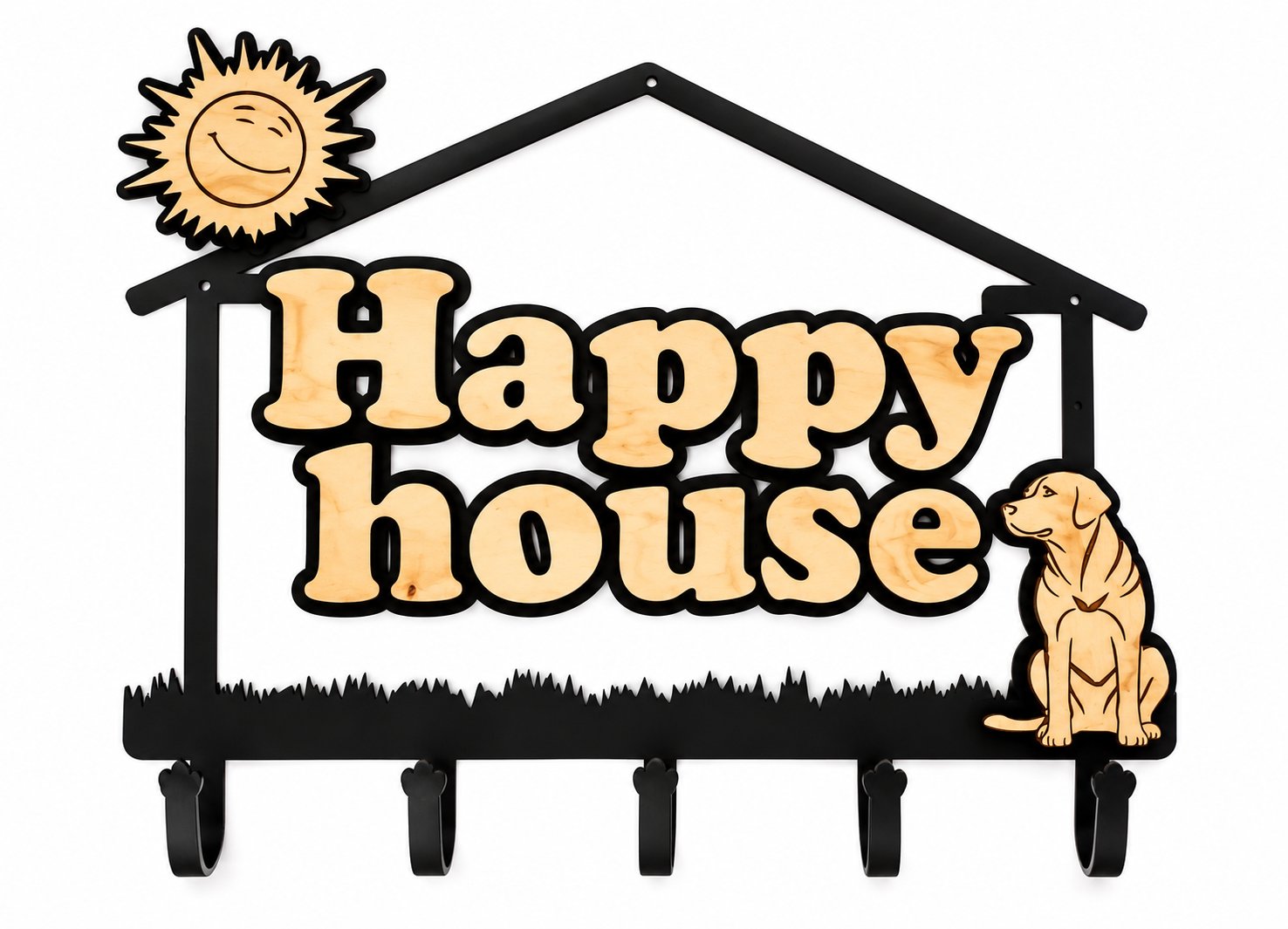 Вішалка Happy House із собакою та п’ятьма гачками на білому тлі