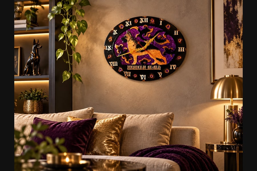 German Shepherd clock for HIGHBORN GUARD kennel in an interior
